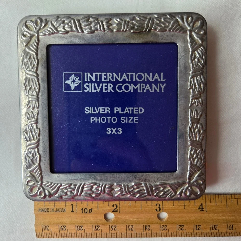 International Silver Company Silver Plated 3x3 Picture Frames Bows Set of 2